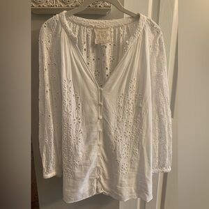 Johnny Was Jane White Floral Eyelet Blouse - Medium